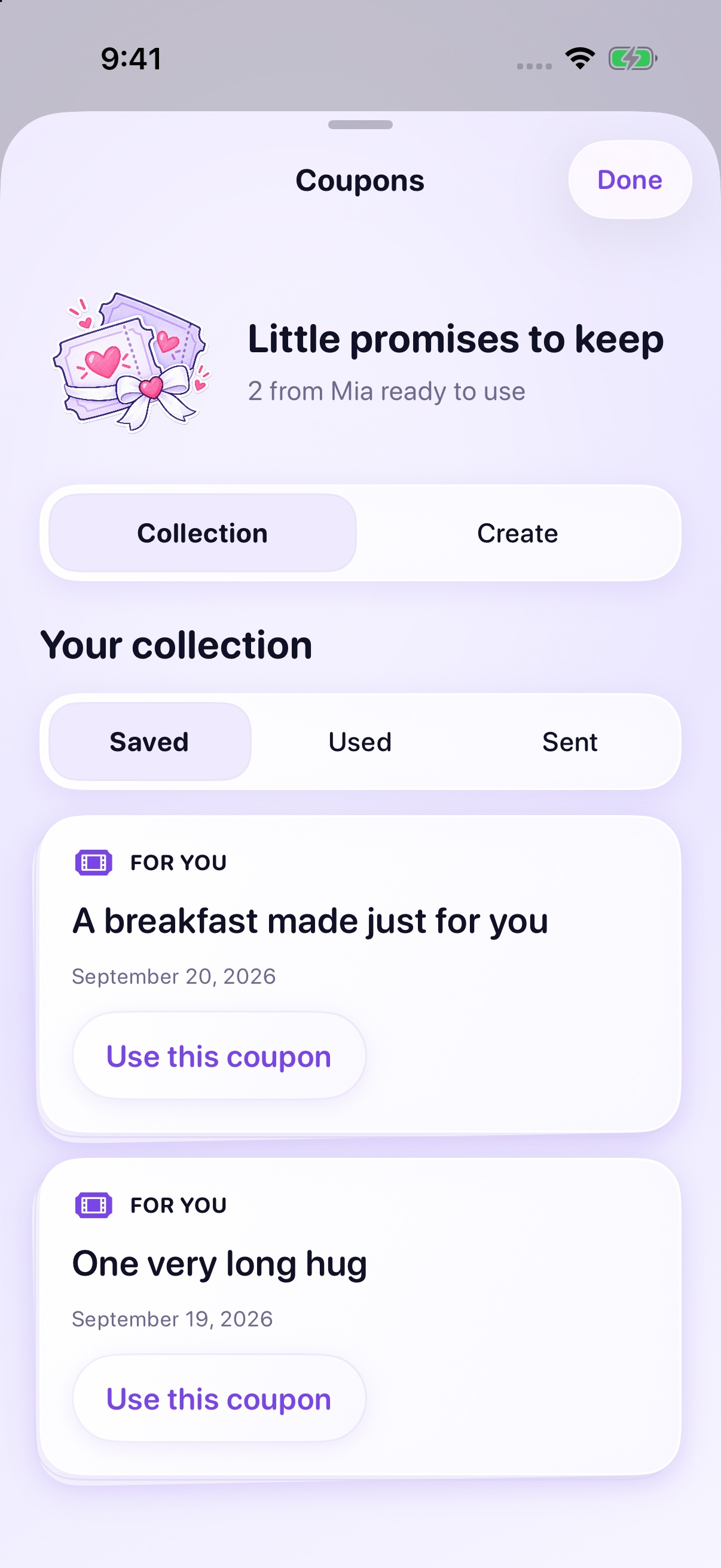 A collection of personal coupons shared between partners